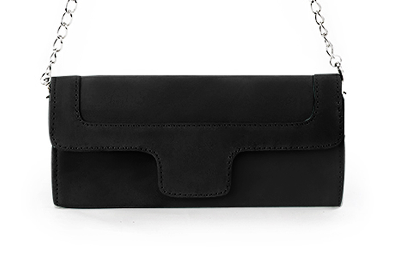 Dress clutch for wedding and parties in matt black leather - Profile view